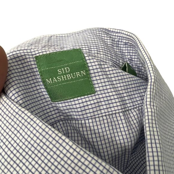 Sid Mashburn Mens Blue Grid Pattern Long Sleeve Button Shirt Size 34 - Picture 8 of 8
